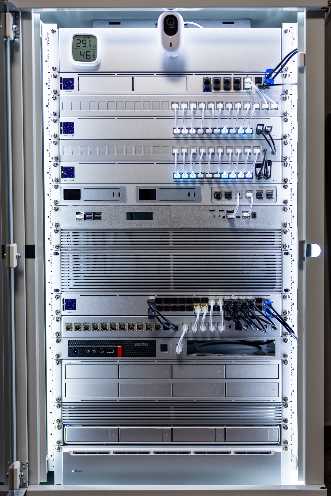 Vollständig bestückter und strukturierter Netzwerkschrank